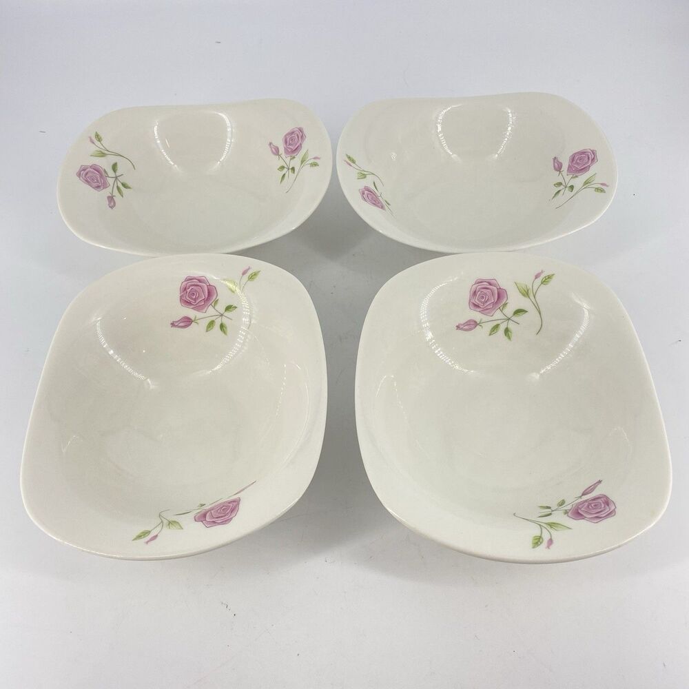 Vintage Iroquois Impromptu Wild Rose Coupe Soup Bowls Set of 4 Ben Seibel